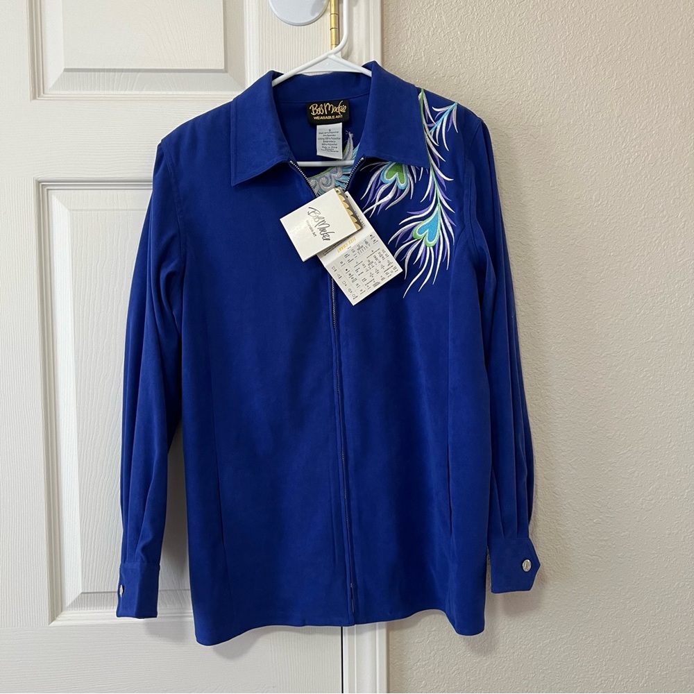 Bob Mackie Wearable Art Peacock Embroidered Zip Jacket Size Small NWT